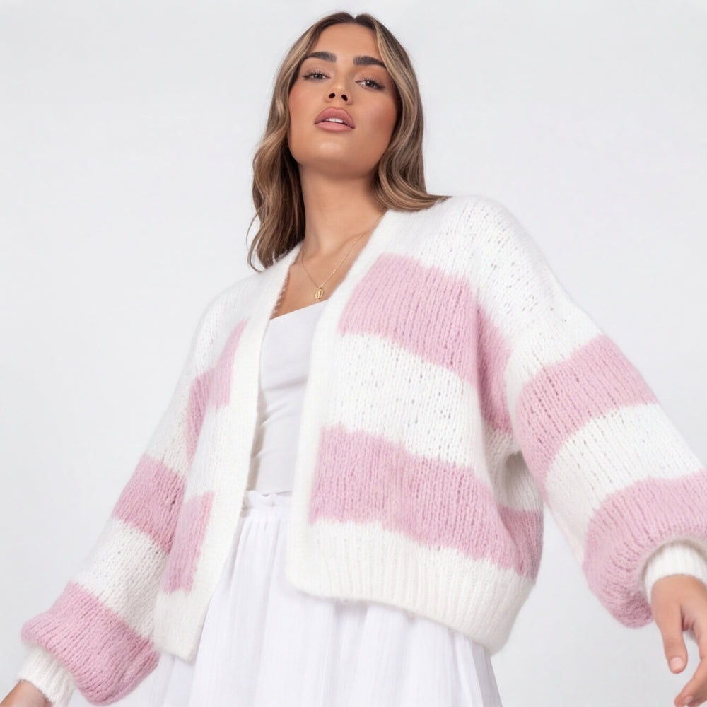 BLUSH STRIPE KNIT CARDIIGAN
